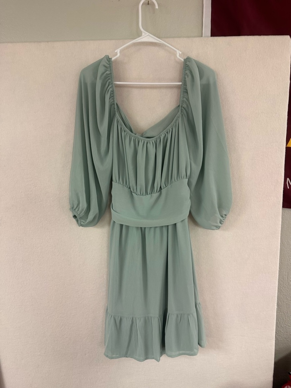 Hount Dress Mint Green off Puff Sleeve Tied Open Back NWT Midi Women’s Sz Large